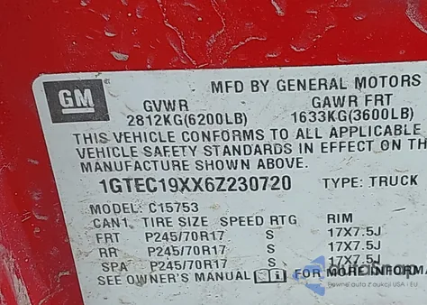 2006 GMC Sierra 1500 Work Truck from USA, damaged, VIN 1GTEC19XX6Z230720